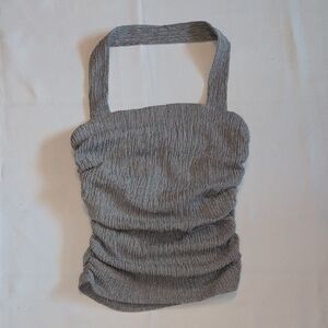 Zara Gray Textured Ruched Halter Top